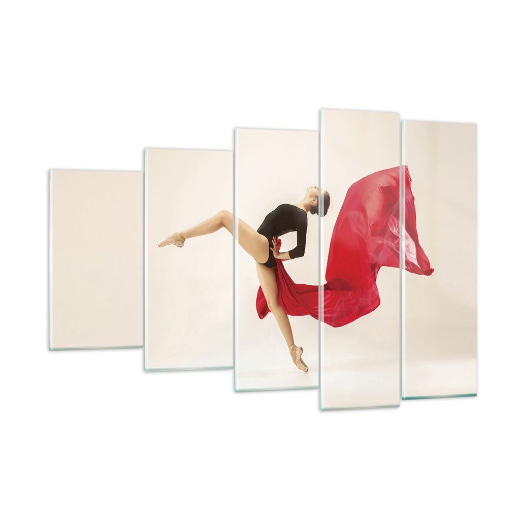 Bilder auf glas - 5 Teile - Ballerina Tanz Rot - 150x100cm - Glasbilder - Wandbilder - Bilder - zum Aufhängen bereit - Wanddekoration aus Glas - G...