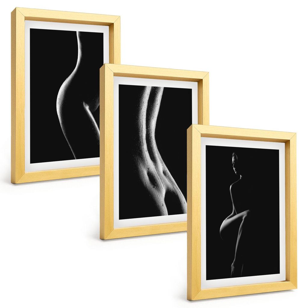 Bilder Set 3-teilig im Goldrahmen Rahmen – Wandbilder 3 Stück – gerahmte Poster für Wohnzimmer, Schlafzimmer und Flur – 20x30 cm – Schwar...