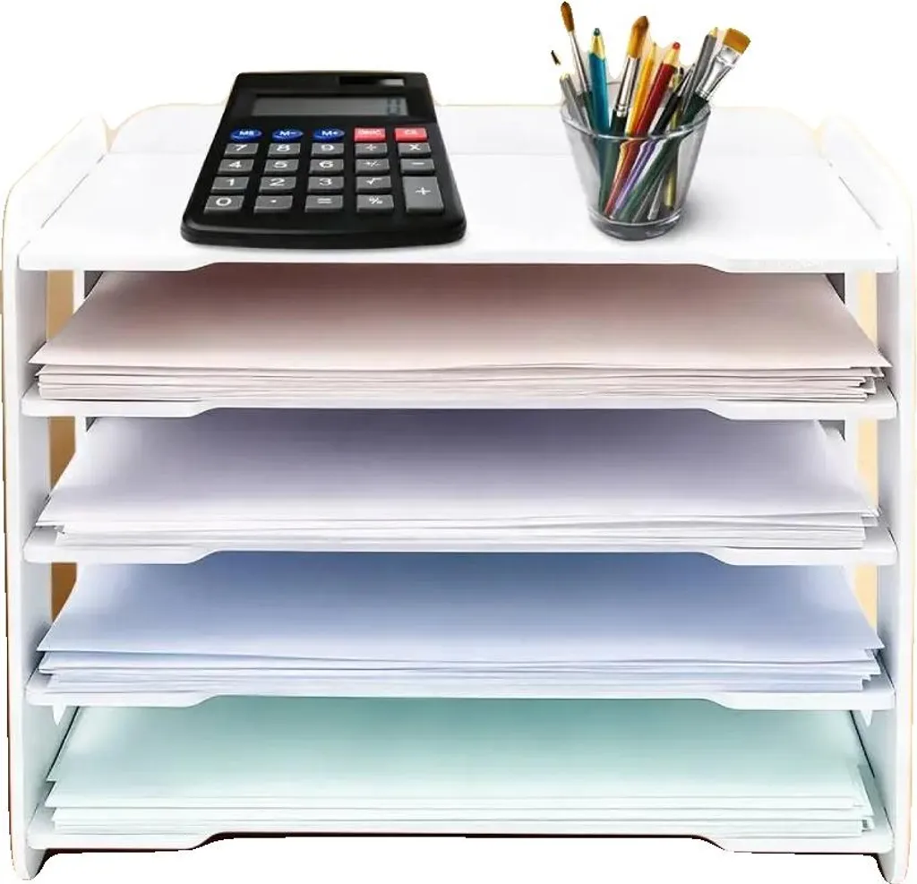 Organiseur de bureau 5 compartiments blanc A4 en PVC haute résistance