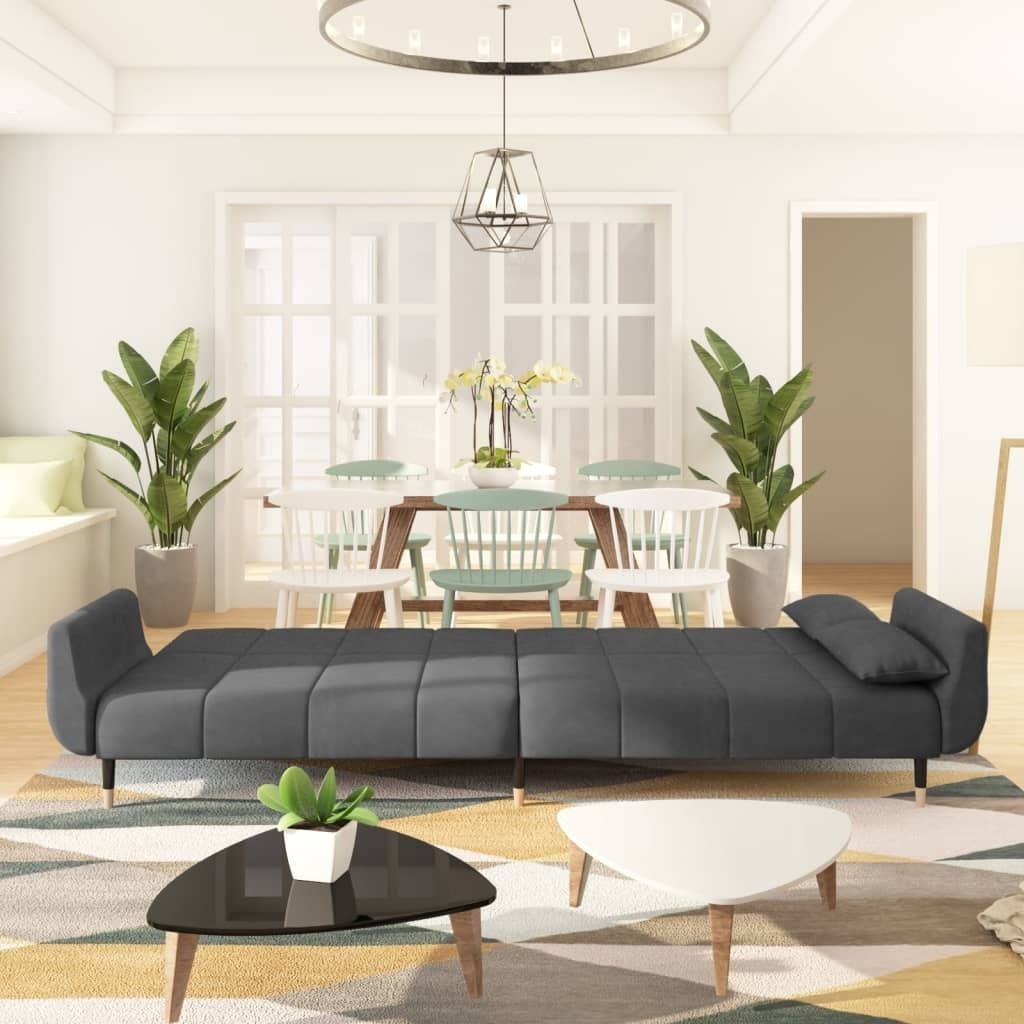 "Winterschlussverkauf "Schlafsofa - CLORIS - Bettsofa eleganten Design - 2-Sitzer mit 2 Kissen Dunkelgrau Samt - 220 x 84,5 x 69 cm - DEMöbel2348123