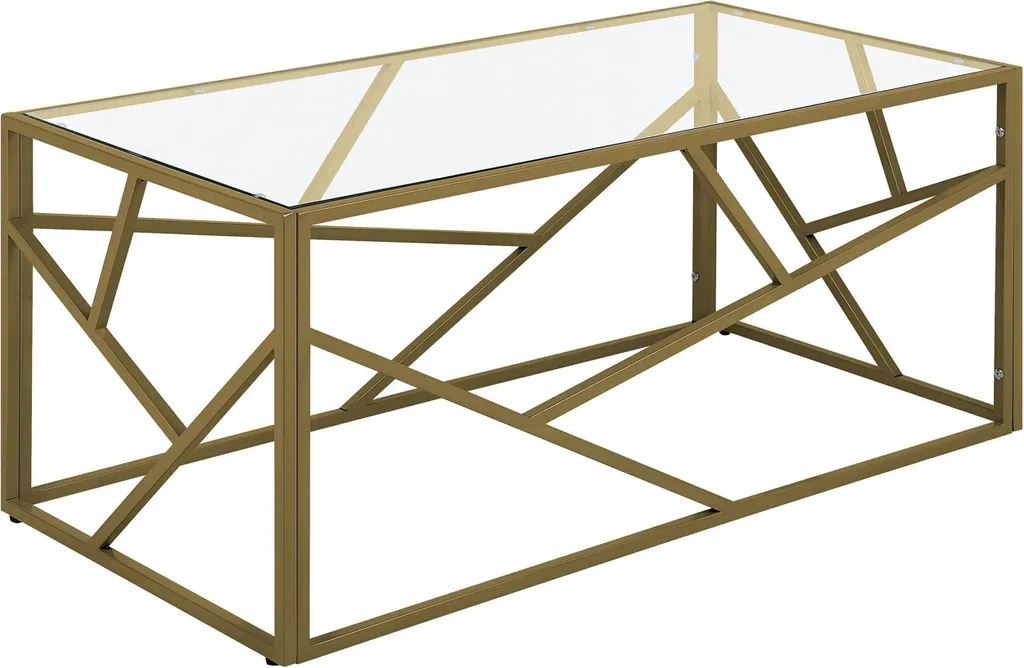 Table basse pour salon moderne dorée avec verre design haut de gamme