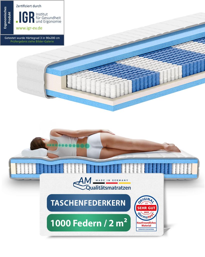 AM Qualitätsmatratzen | 1000 Federn 7-Zonen Produktbild 