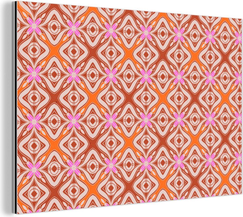 MuchoWow Wanddekoration Metall Metallbild Wandkunst 60x40 cm Muster - Formen - Rosa - Orange - Rot MuchoWow Aluminium Gemälde - Gemälder