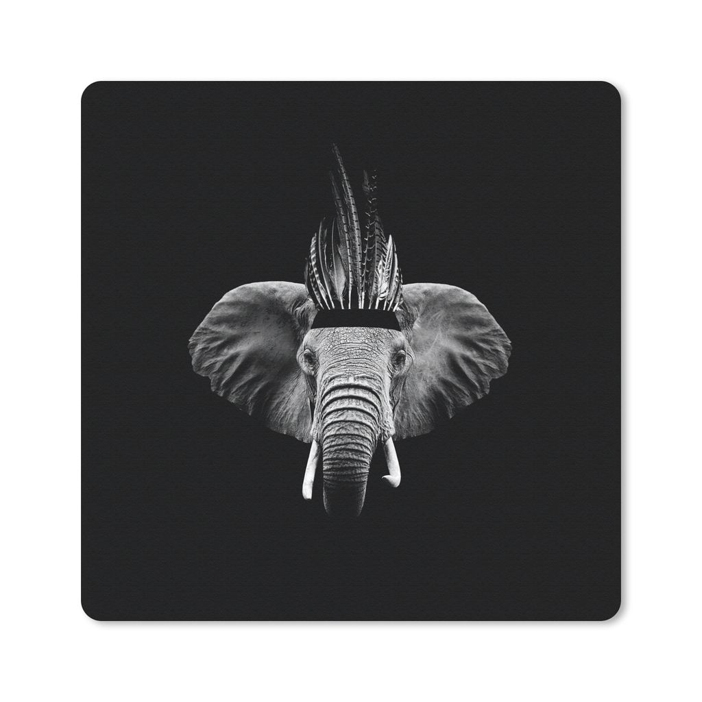 MuchoWow Mauspad Mousepad Elefant - Federn - Hut - Schwarz - Weiß 30x30 cm - Mousepads - Maus Mat - Pad - Mausunterlage - Gaming