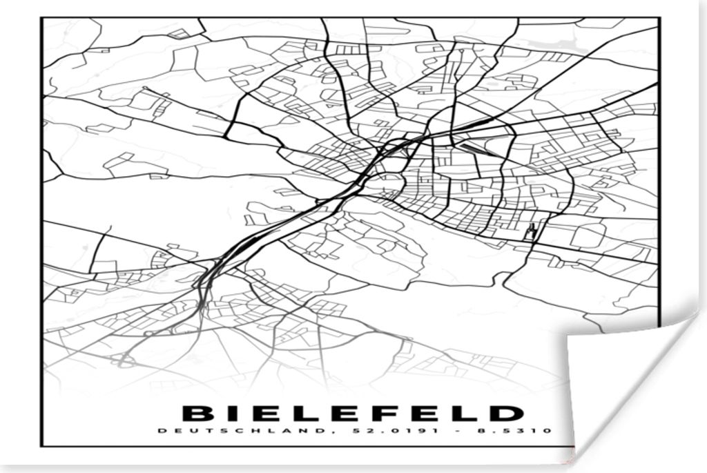 MuchoWow Poster Karte - Bielefeld - Karte - Stadtplan 30x20 cm - Plakate - Print