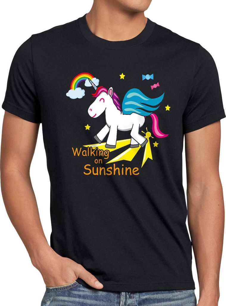 style3 Unicorn Walking on Sunshine Herren T-Shirt Einhorn