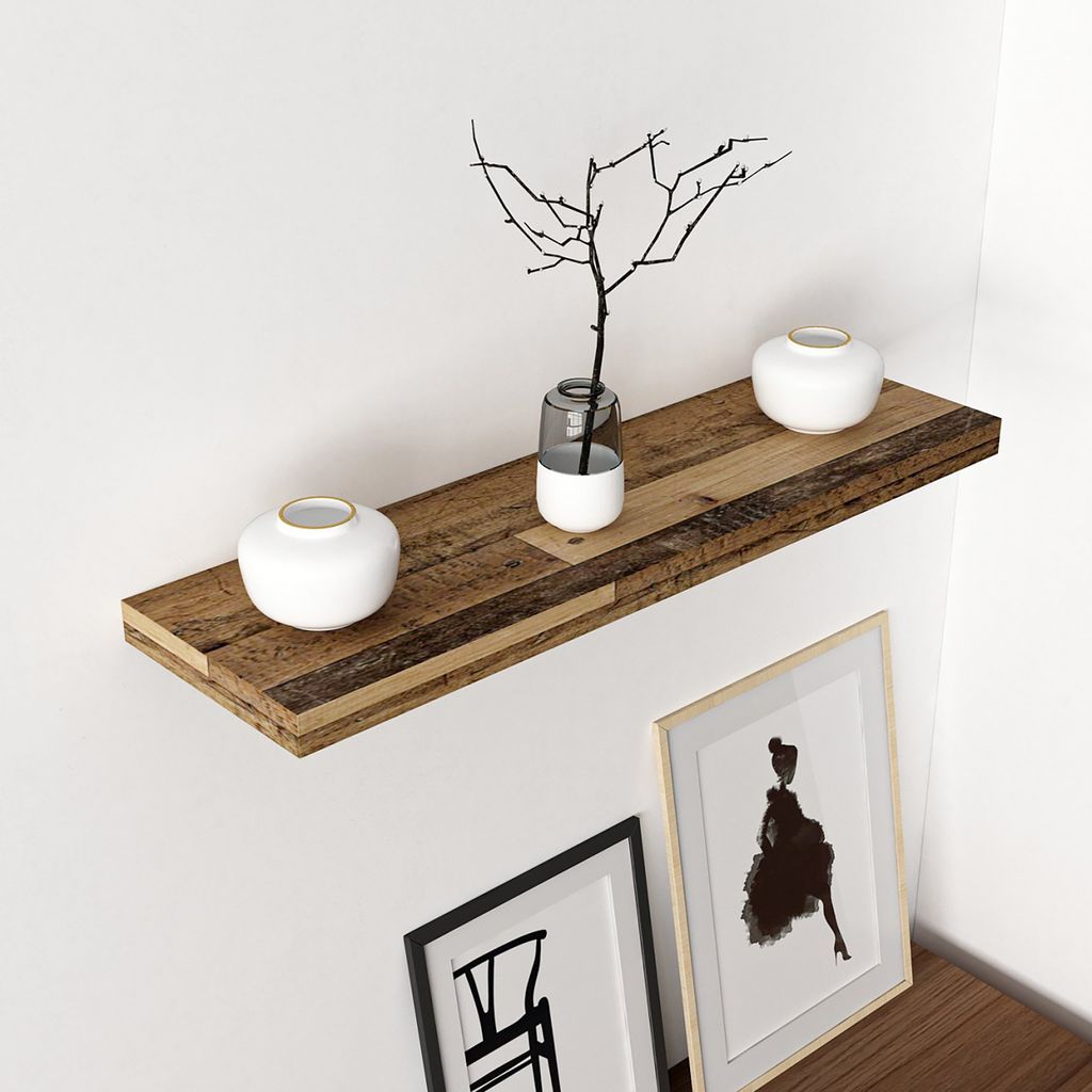 Wandregal Bredebro Schweberegal 3,6 x 80 x 23 cm Büroregal mit unsichtbaren Halterungen bis ca. 15 kg Wandboard Altholz