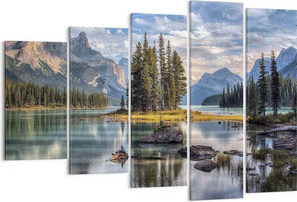 Bild auf Leinwand - Leinwandbild - 5 Teile - See Landschaft Natur - 150x100cm - Wand Bild - Wanddeko - Wandbilder - Leinwanddruck - Bilder - Wandde...