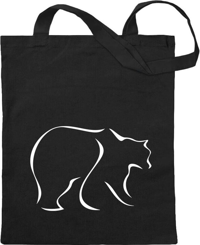 Kiwistar - Baumwolltasche - schwarz - Bär - Tragetasche Stoffbeutel Umhängetasche langer Henkel