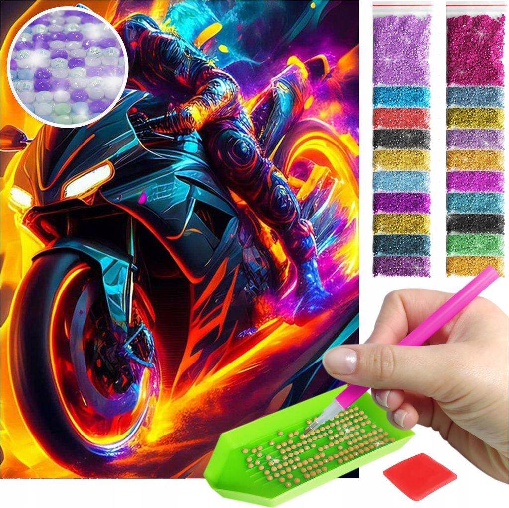 ARTULIO - Diamond Painting Set - Neon Sport Motorrad - 40 x 30 cm - AB Steine, AB Diamant - 5D Diamant Painting, Crystal Art