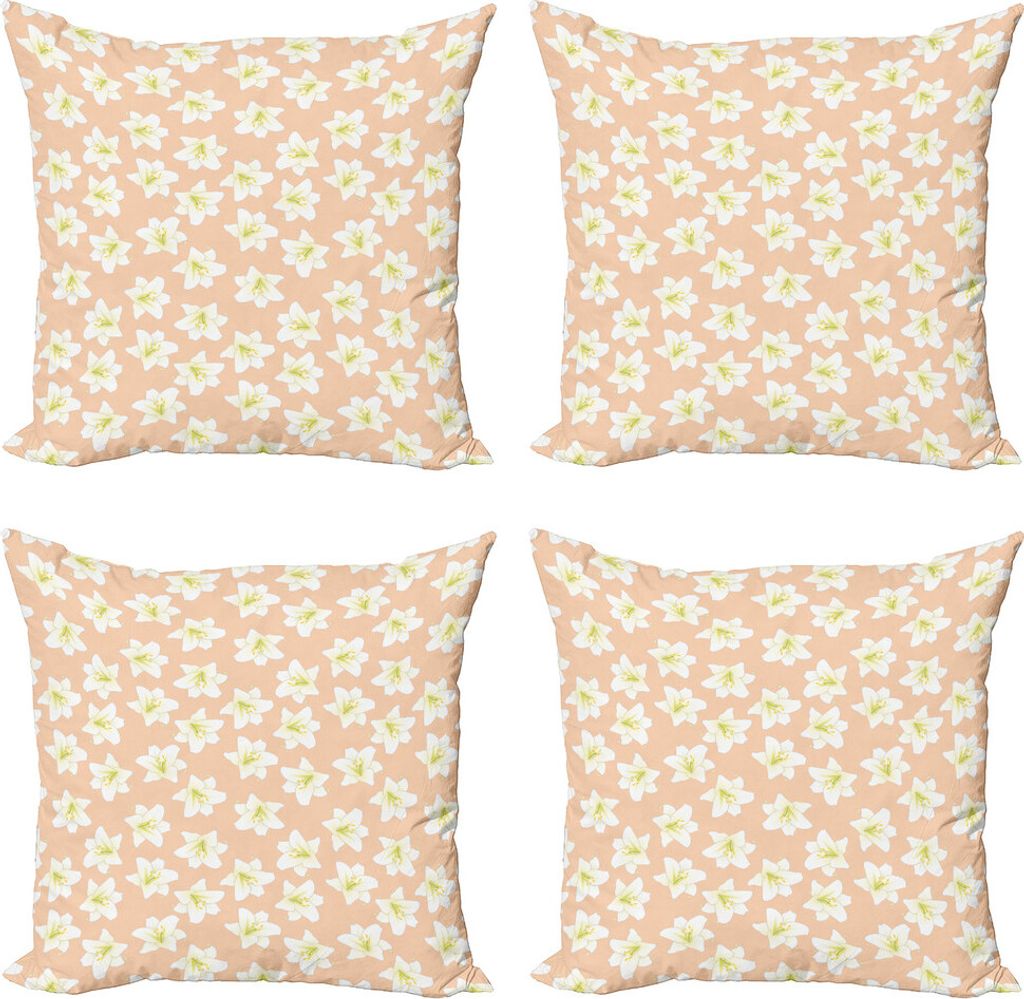 ABAKUHAUS Blumen Kissenbezug Set (4 Stück), Abstrakt Madonnen-Lilie, Moderner Doppelseitiger Digitaldruck, 50 cm x 50 cm, Peach Grün