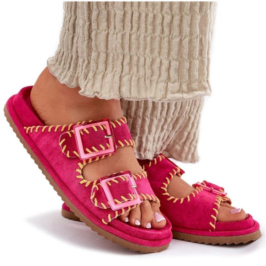 Damen Clogs Mit Schnallen Und Dekorativem Besatz Fuchsia Visley 41