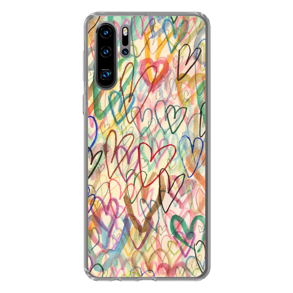 MuchoWow Handyhülle Schutzhülle Hülle für Huawei P30 Pro Eine Illustration mit Herzen im Hintergrund Silikon Softcase Handy Hülle - Schutzde...