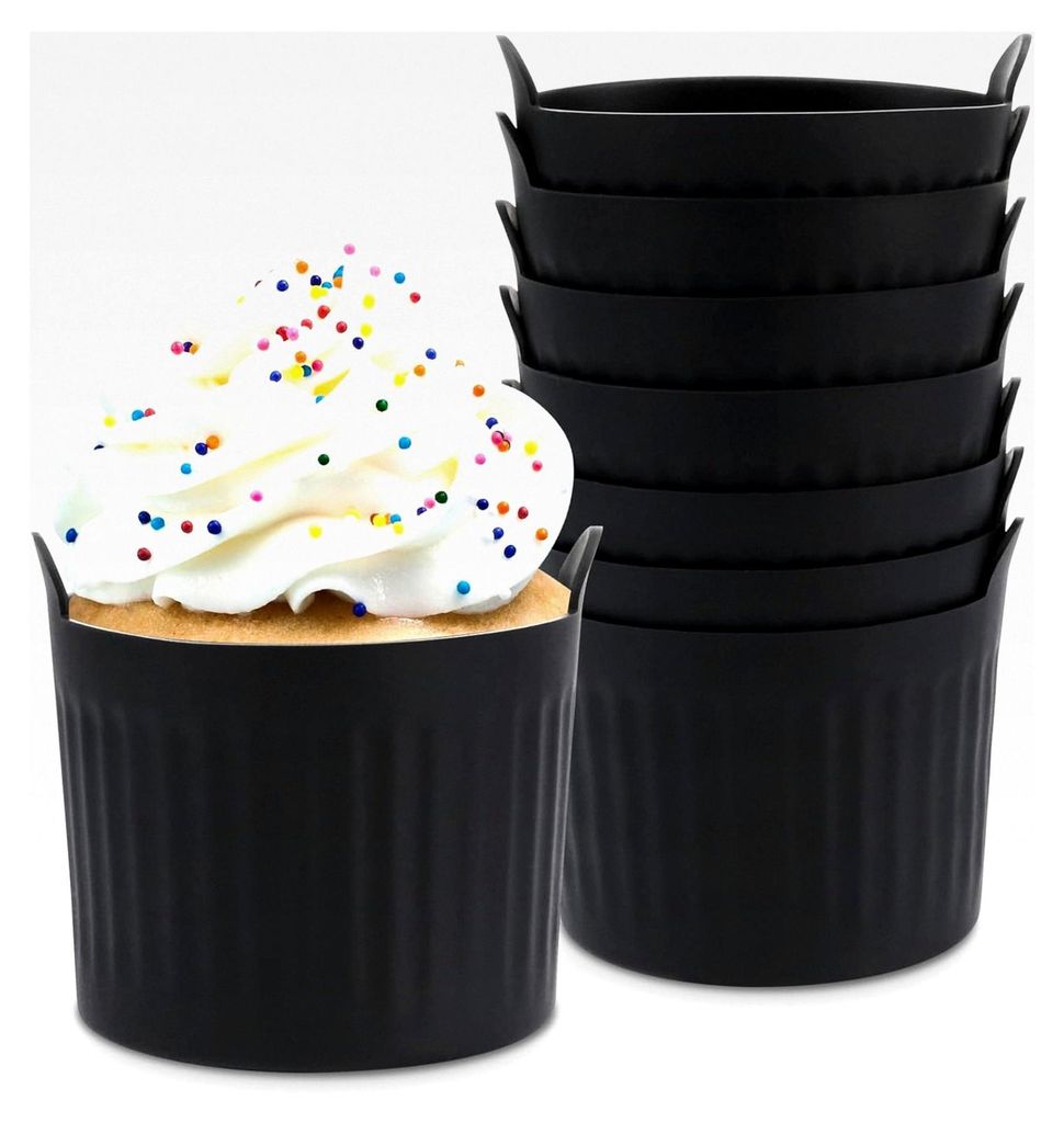 8 Stück Silikon Auflaufförmchen für Heißluftfritteusen, Muffinförmchen für Kuchen und Pudding (Schwarz)