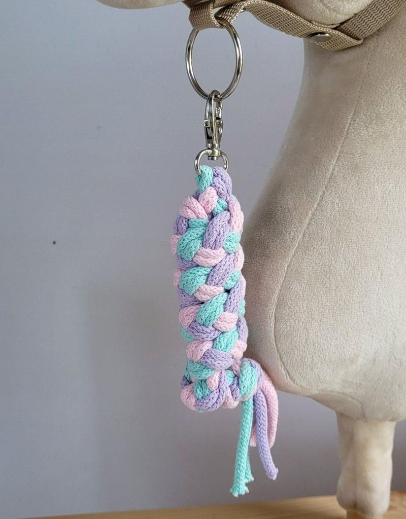 Doppelt geknotetes Seil für Steckenpferd – Leinen – weiche Baumwolle, Anti-Schuppen, 73 cm, mint/lila/rosa