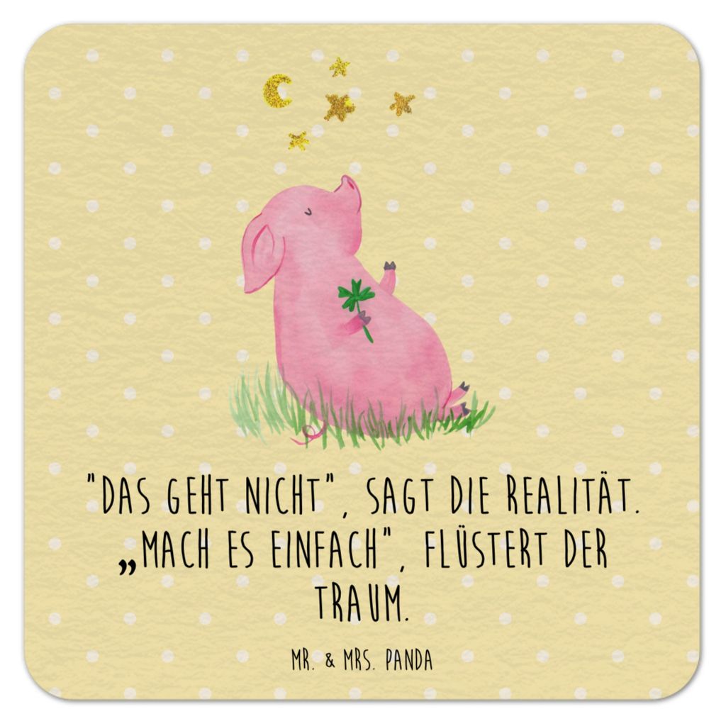 Mr. & Mrs. Panda Tassenuntersetzer Schwein Glück 25er Set - Gelb Pastell - Geschenk, Sterne, Kaffeeuntersetzer, Träume, gläseruntersetzer, Motiv...
