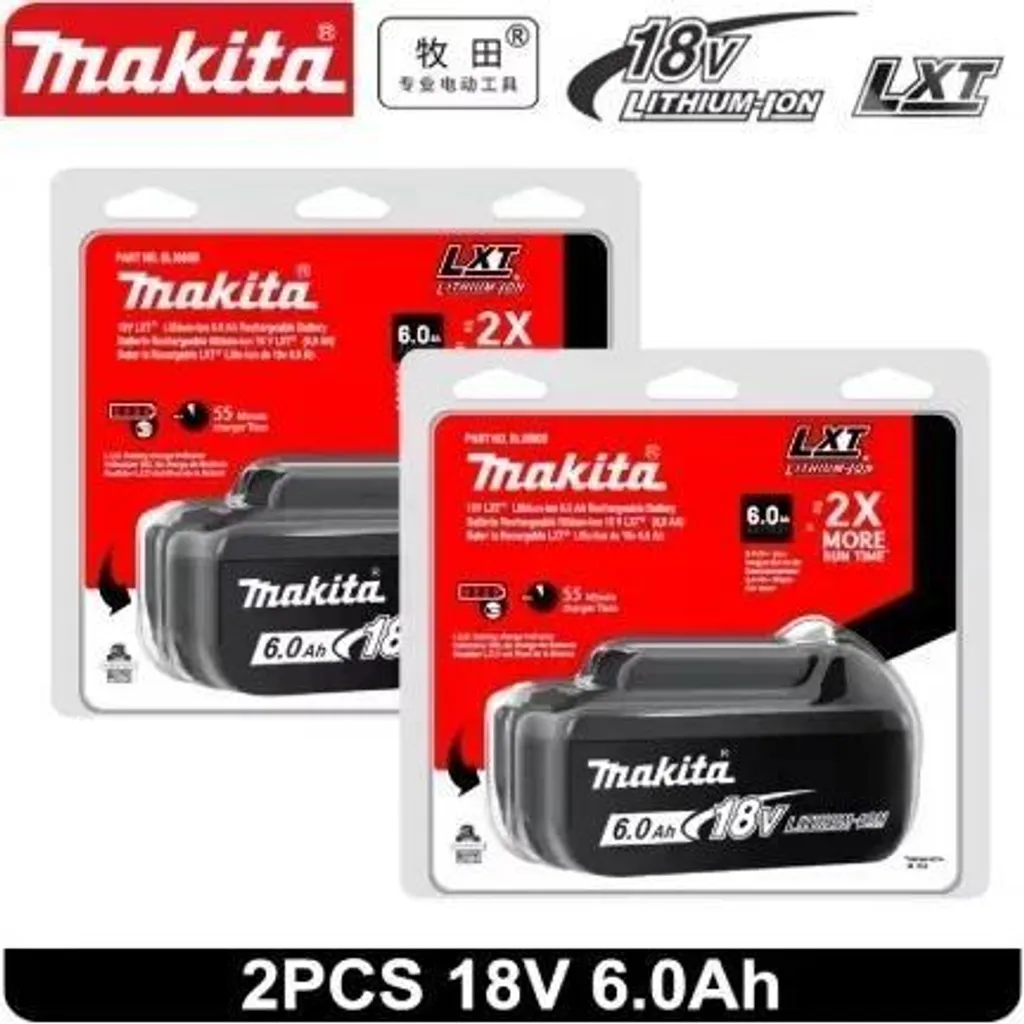 Batterie BL1860 18V 6.0Ah Li-Ion - Lot de 2 de Rechange pour BL1830/1850