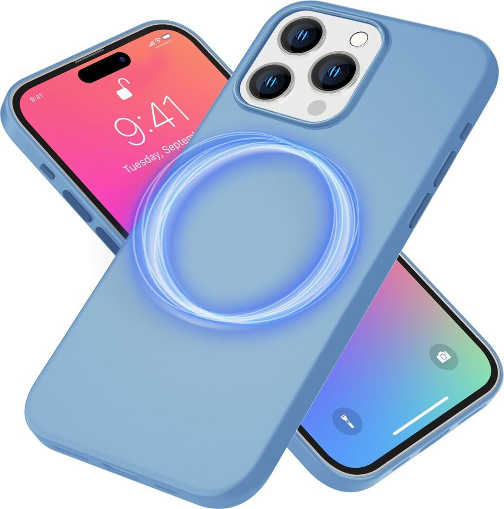 MagSafe Hülle für iPhone 15 Pro Liquid Silikon Handyhülle Magnet Cover Schutz Blau