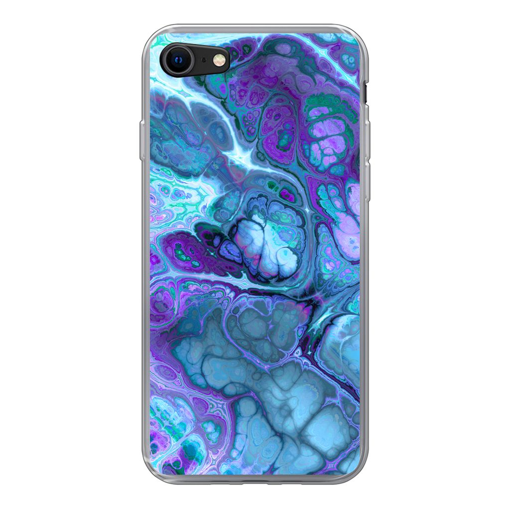 MuchoWow Handyhülle Schutzhülle Hülle für iPhone SE 2022 Kunst - Golf - Blau - Psychedelisch Silikon Softcase Handy Hülle - Schutzhülle