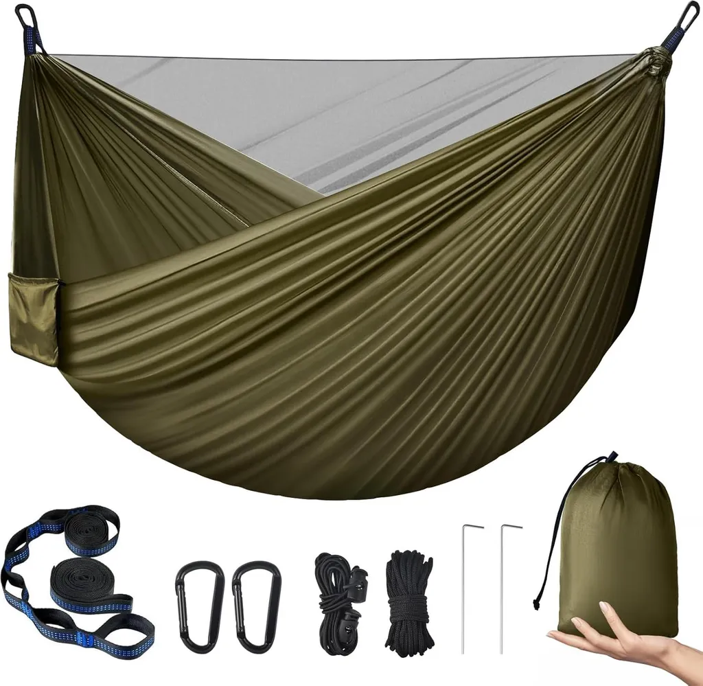 Hamac double moustiquaire en nylon 210T résistant et très compact - 2