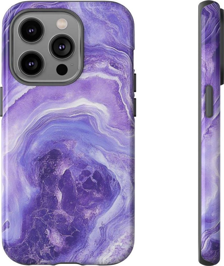 Glänzendes Lila-Marmor-Design – Hülle Kompatibel mit iPhone 14 Pro