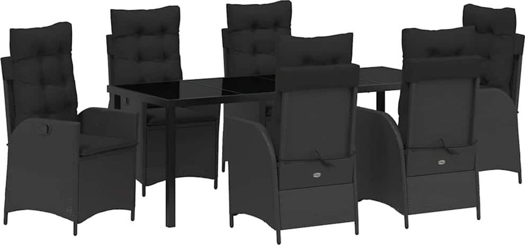 vidaXL Garten Essgruppe mit Kissen 7 pcs Schwarz Poly-Rattan