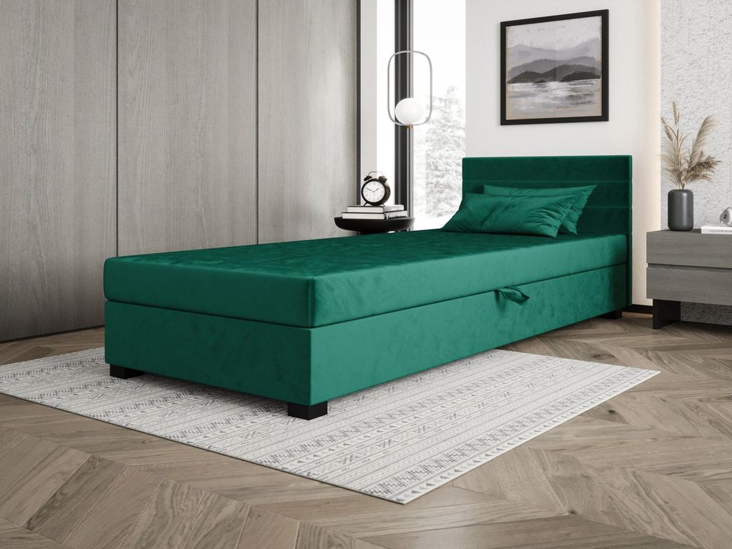Polsterbett 100x195 KASANDRA 2 mit Stauraum - grün