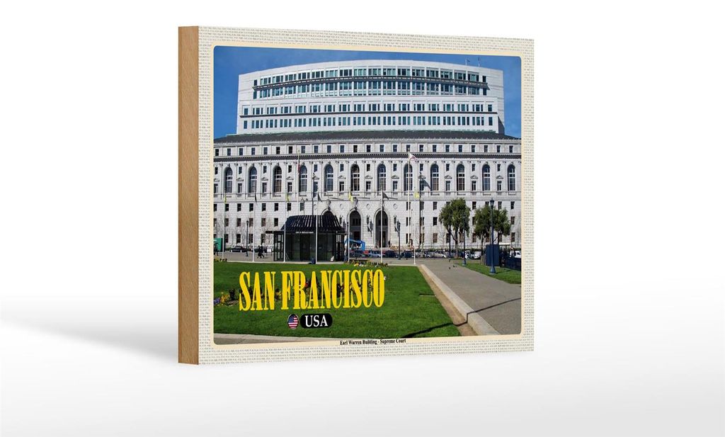 Holzschild Reise 18x12 cm San Francisco Earl Warren Building Gericht