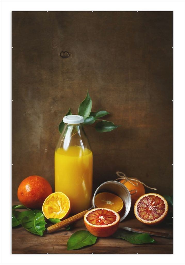 Wallario Wandbild Frisch gepresster Orangensaft, Größe: 61 x 91,5 cm, Poster mit rahmenlosen Bildhalter