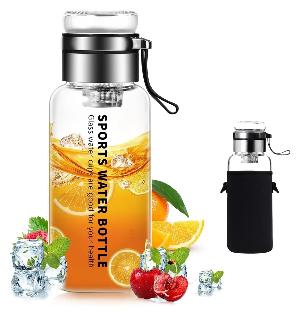Borraccia in Vetro 1L Mymanjerfu - Vetro Borosilicato con Infusore