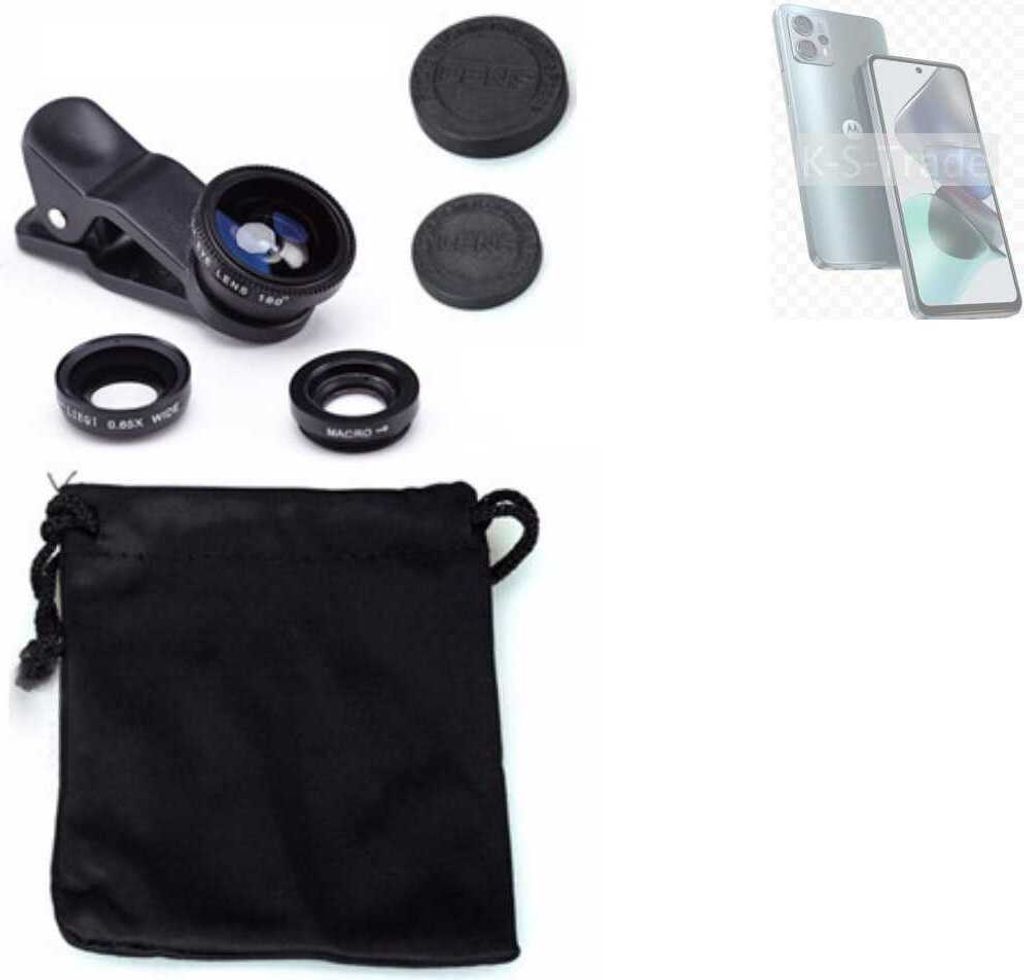 K-S-Trade Smartphone Kamera Linsen Set Kompatibel mit Motorola Moto G23 3in1 Clip-On Kamera Adapter Macro Weitwinkel FishEye Fischauge Objektiv Linse