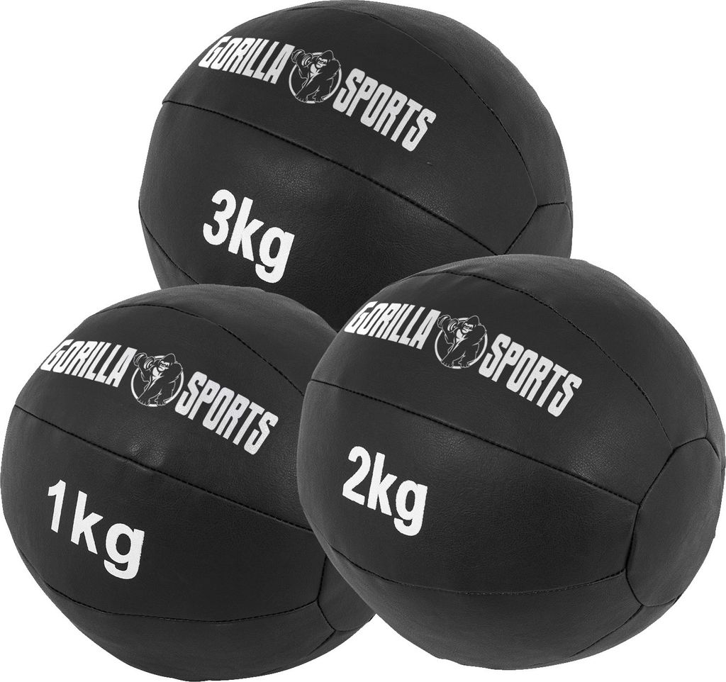 GORILLA SPORTS Medizinball - Set 6kg Gewichte, 29cm, aus Leder, Schwarz - Trainingsball, Fitnessball, Gewichtsball, Slam Ball