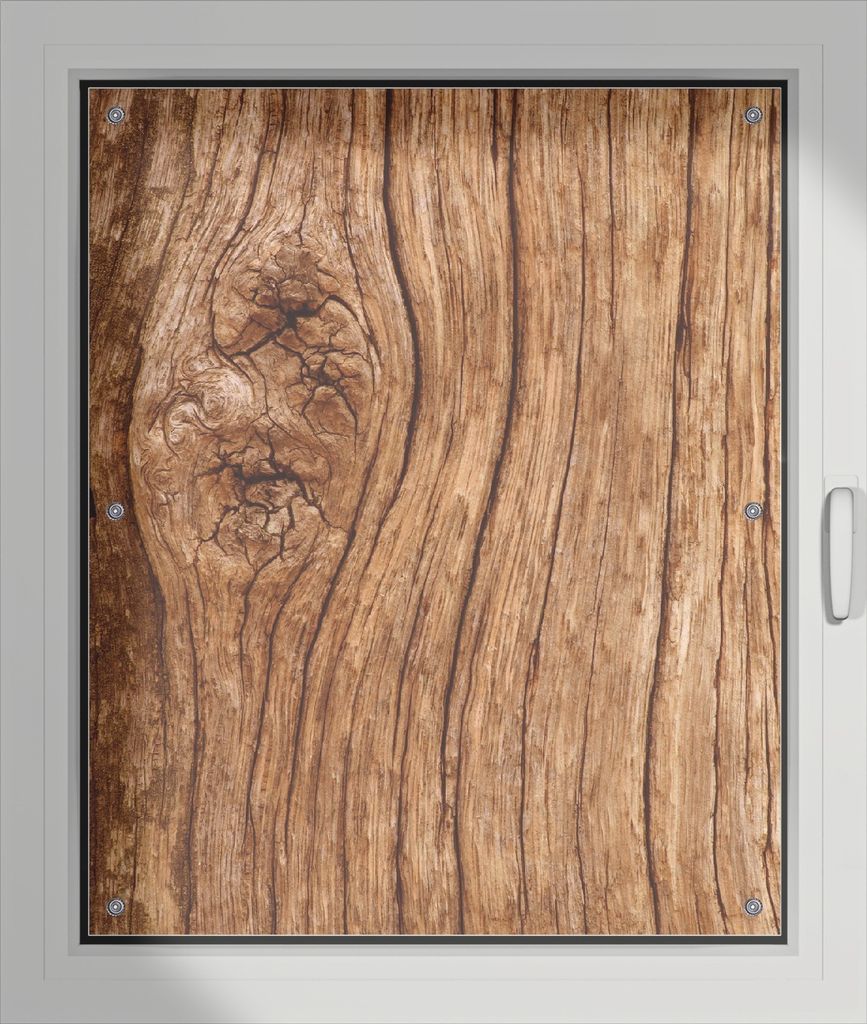Wallario Lichtschutzbild, Dekorativer Sichtschutz Sonnenschutz 76 x 93 cm mit Motiv: Holzstamm mit Asteinschluss - Verdunklung ohne Bohren