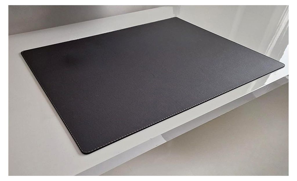 Schreibtischunterlage aus sanftem Luxusleder 70 x 50 cm Schwarz mit grauer Naht