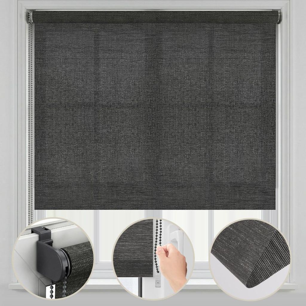Fensterrollo 130x150cm Grau Thermorollo Klemmfix ohne Bohren Verdunklungsrollo Seitenzugrollo Sonnenschutz Sichtschutzrollo Papier-Polyester-Stoff