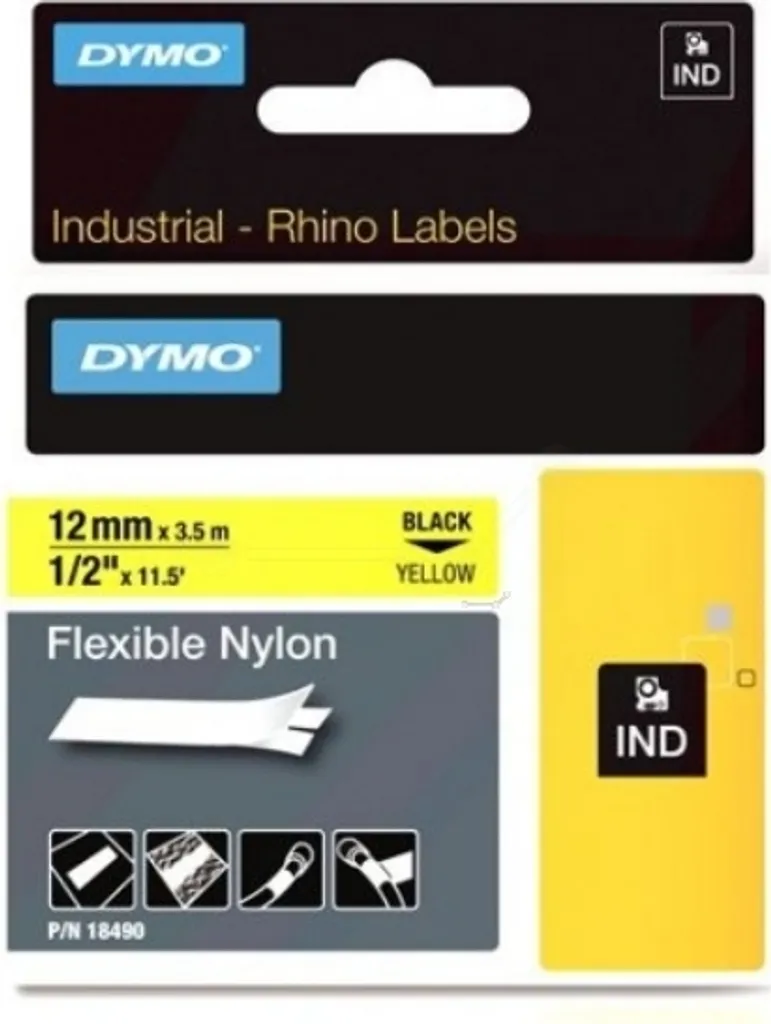 Cassette Étiquettes Nylon Flexible pour Dymo Rhino 12mm Noir et Jaune