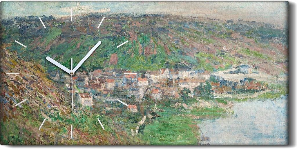 Wandbild Leinwand Bilder mit Uhr Geräuschlos 60x30 Ansicht von Vetheuil - weiße Hände
