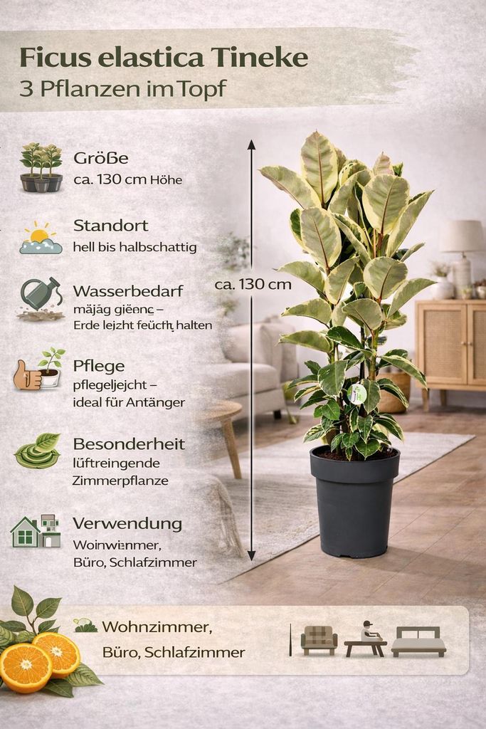 Weibunter Gummibaum Ficus elastica Tineke 3 Pflanzen im