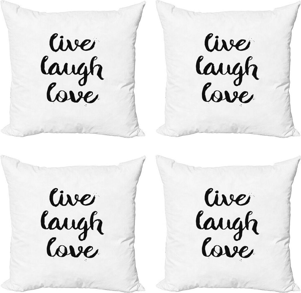 ABAKUHAUS Lebe lache Liebe Kissenbezug Set (4 Stück), Retro Wörter, Moderner Doppelseitiger Digitaldruck, 50 cm x 50 cm, Schwarz-Weiss
