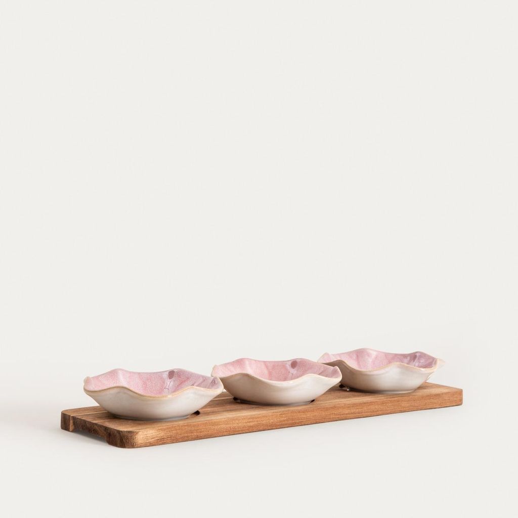 HOMLA SAKURA Servierset mit rosa Schalen, 32,5x10x3 cm 4er-Set