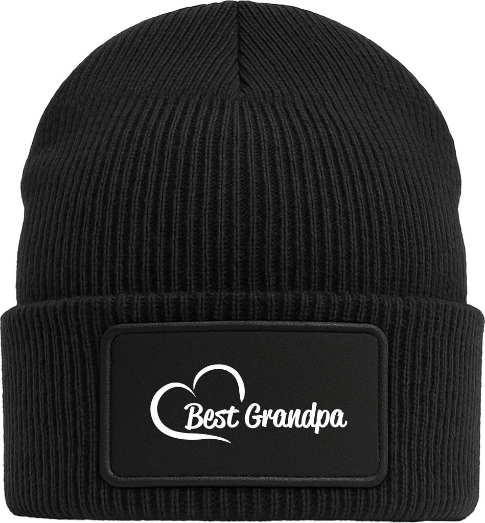 Huuraa Beanie Best Grandpa Heart Black doppellagige Polyacryl Mütze mit Patch Geschenkidee