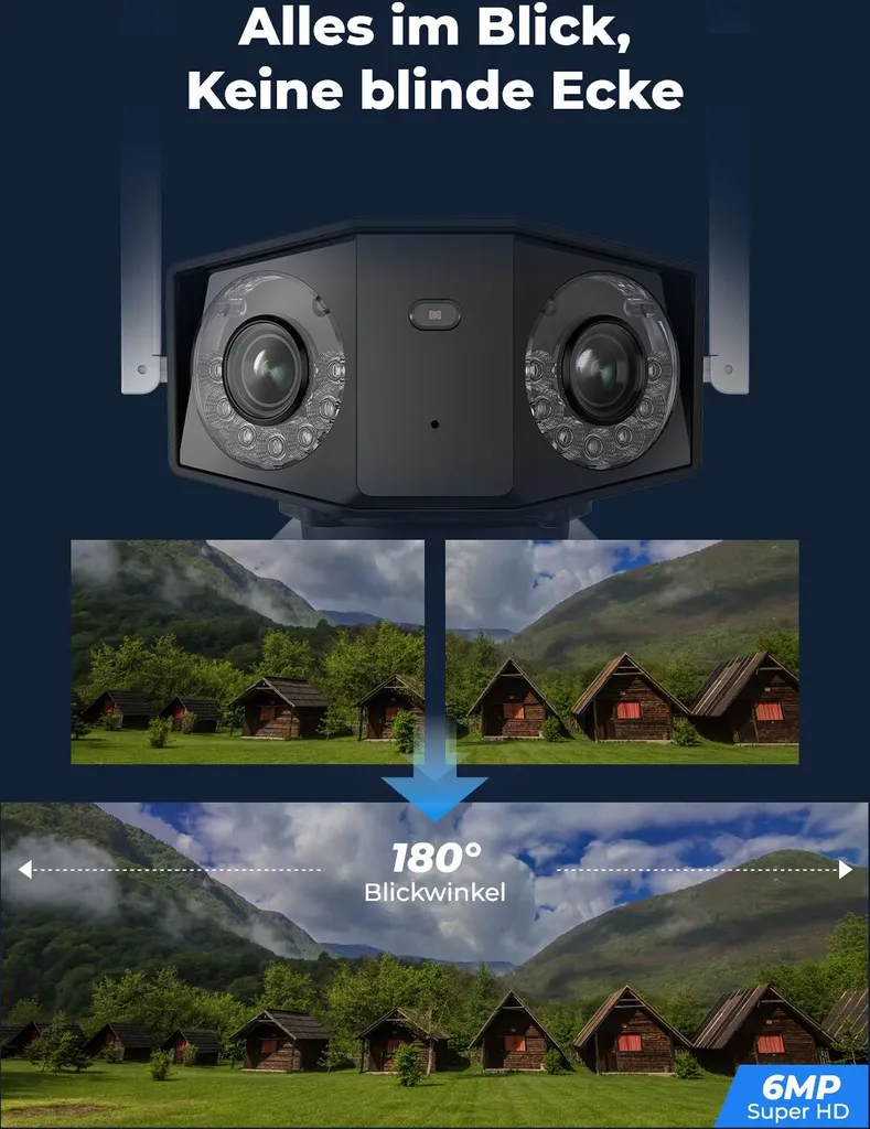Caméra 4G Extérieure 6MP Vision 180° Grand Angle avec Panneau Solaire - 4