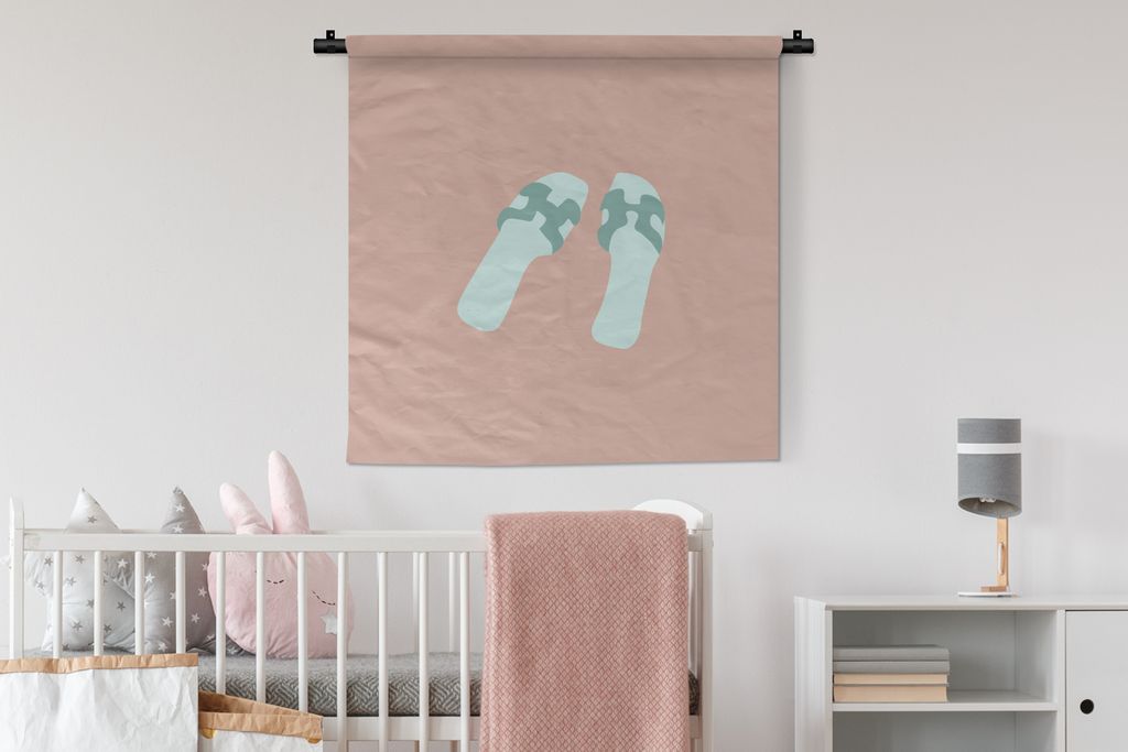 MuchoWow Wandteppich Wandbehang Sommer - Pantoffeln - Blau 90x90 cm Tapisserie Dekoration Wandtuch - Wandaufhänger