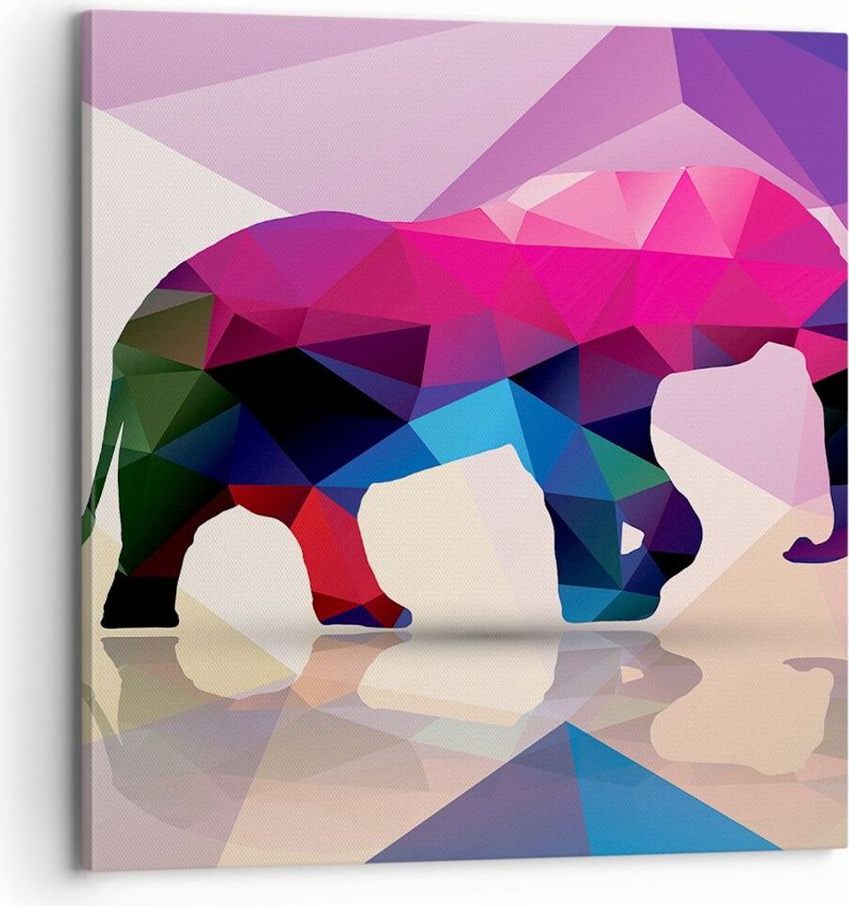 Bild auf Leinwand - Leinwandbild - Elefanten Illustration Bunt - 70x70cm - Wand Bild - Wanddeko - Leinwanddruck - Bilder - Kunstdruck - Wanddekorat...