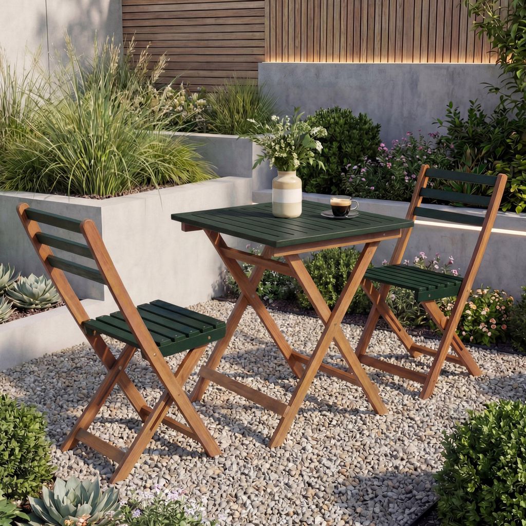 Garnitur HWC-P71, Sitzgruppe Lounge-Set Garten 2x Stuhl Tisch, Akazie Holz klappbar natur-grün