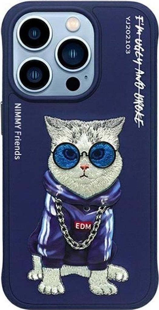 Nimmy Etui Iphone 15 Pro 6.1 Niebieski/Blue Glasses Cool Cat