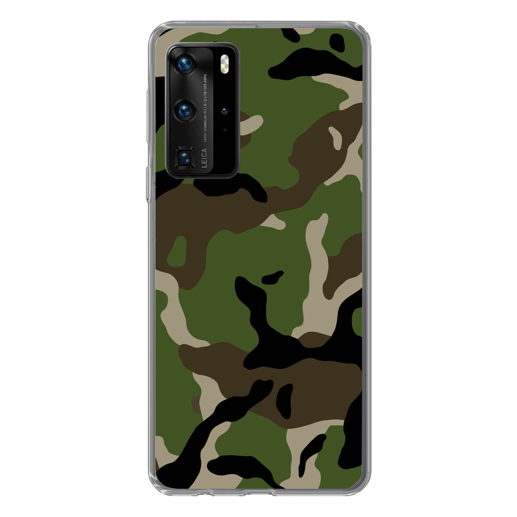 MuchoWow Handyhülle Schutzhülle Hülle für Huawei P40 Pro Militärisches Tarnungsmuster Silikon Softcase Handy Hülle - Schutz