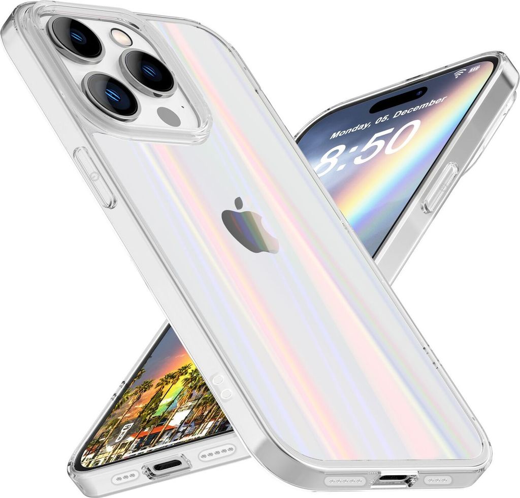 Hülle aus Glas für iPhone 15 Pro Regenbogen Handyhülle Klar Hard Case 9H Schutz