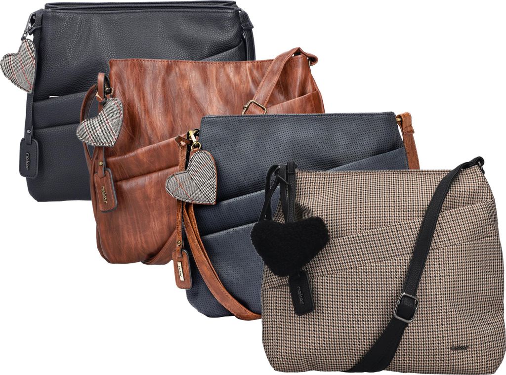 Four Rieker women's handbags are displayed in a staggered arrangement against a white background.