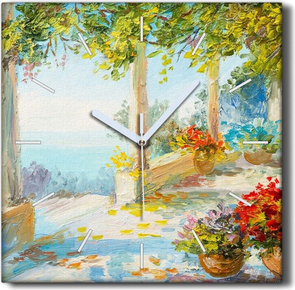 Coloray Hodiny Unikátní 30x30 cm Tiché hodiny Pro obývací pokoj a kuchyň Nástěnné hodiny Plátno Černé ručičky hodin - Řecká zahrada